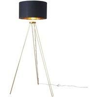 MiniSun Modern Gold Hairpin Design Tripod Floor Lamp with a Black/Gold Drum Shade - Complete with a 6w LED GLS Bulb [3000K Warm White]