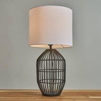 MiniSun Contemporary Small Matt Black Rattan Cylinder Table Lamp with a White Cylinder Shade