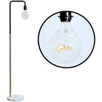 Talisman Black And Copper Floor Lamp With Marble Base And Vintage Worded E27 Gin Bulb