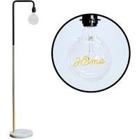Talisman Black And Gold Floor Lamp With Marble Base And Vintage E27 Worded Home Bulb