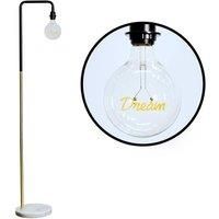 Talisman Black And Gold Floor Lamp With Marble Base And E27 Vintage Worded Dream Bulb