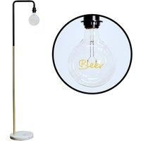 Talisman Black And Gold Floor Lamp With Marble Base And E27 Vintage Worded Beer Bulb