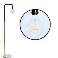 Talisman Black And Gold Floor Lamp With Marble Base And E27 Vintage Worded Gin Bulb