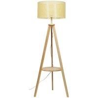 Light Wood Tripod Floor Lamp Base XL Wicker Effect Plastic Drum Shade LED Bulb