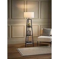Black Wooden Floor Lamp 3 Tier Shelf Living Room Storage Light Large Lampshade