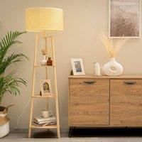 Standard Floor Lamp Shelving Storage Living Room Light Large Shade Natural Wood