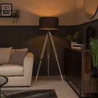 Clipper Light Brown Tripod Floor Lamp Large Charcoal Shade
