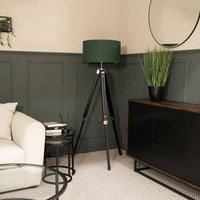Clipper Black Tripod Floor Lamp Large Green Shade