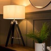 Black Wood Tripod Table Lamp Base Fabric Lampshade Living Room Bedside Lighting