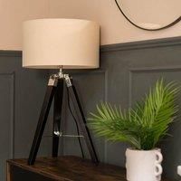 Black Wood Tripod Table Lamp Base Fabric Lampshade Living Room Bedside Lighting