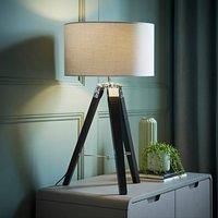 Black Wood Tripod Table Lamp Base Fabric Lampshade Living Room Bedside Lighting