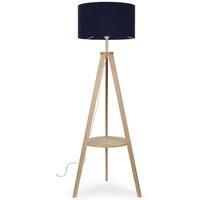 Morrigan Light Brown Tripod Floor Lamp With Large Navy Blue Velvet Shade
