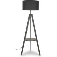 Grey Wooden Tripod Floor Lamp Base Large Fabric Lampshade Shades Living Room