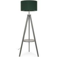 Grey Wooden Tripod Floor Lamp Base Large Fabric Lampshade Shades Living Room