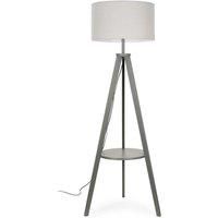 Grey Wooden Tripod Floor Lamp Base Large Fabric Lampshade Shades Living Room