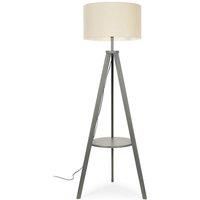 Morrigan Grey Tripod Wooden Floor Lamp With Natural Fabric Shade