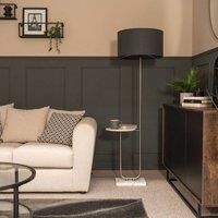 Tavel Brushed Chrome Marble Base Floor Lamp With Table And Large Charcoal Grey Shade
