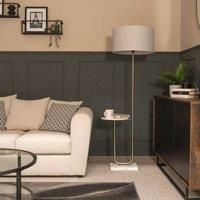 Curved Floor Lamp Brushed Chrome Light Marble Storage Table Lampshade LED Bulb