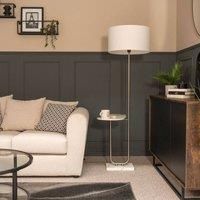Curved Floor Lamp Brushed Chrome Light Marble Storage Table Lampshade LED Bulb