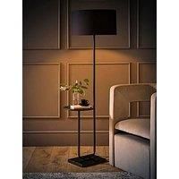 Tavel Matte Black Marble Base Floor Lamp With Table And Large Black Shade
