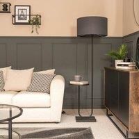 Matt Black Floor Lamp Marble Coffee Table Living Room Light Large Lampshade Bulb