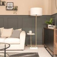 Large Curved Gold Floor Lamp Marble Table Storage Light Fabric Shade LED Bulb