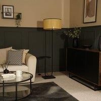 ValueLights Tavel Brushed Matt Black Floor Lamp Light with Velvet Shade in Natural | Size: 18 inches