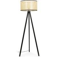 ValueLights Large Black Wood Tripod Design Floor Lamp with a Natural Cane Wicker Rattan Shade