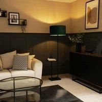 ValueLights Tavel Brushed Matt Black Floor Lamp Light with Velvet Shade in Bottle Green | Size: 18 inches