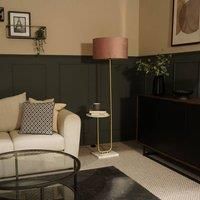 Brushed Gold Large Floor Lamp Marble Coffee Table Living Room Light Velvet Shade