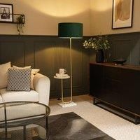 Brushed Gold Large Floor Lamp Marble Coffee Table Living Room Light Velvet Shade