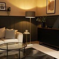 Brushed Gold Large Floor Lamp Marble Coffee Table Living Room Light Velvet Shade