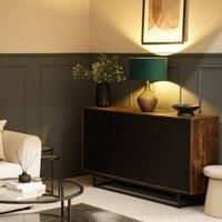 ValueLights Bailey Metallic Gold Ceramic Table Lamp Light with Velvet Shade in Bottle Green | Size: 35 cm diameter x 21 cm high