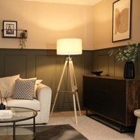 ValueLights Clipper Light Wood Tripod Floor Lamp Light with Boucle Shade in Cream | Size: 18 inches