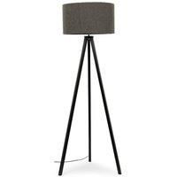 ValueLights Large Black Wood Tripod Design Floor Lamp with a Charcoal Grey Boucle Shade