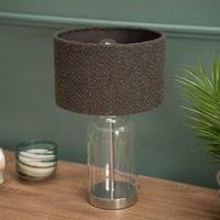 ValueLights | Glass and Silver Chrome Metal Bedside Table Lamp with a Charcoal Grey Boucle Lampshade | Home Décor, Bedside & Desk Lamp