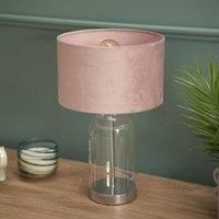 ValueLights | Glass and Silver Chrome Metal Table Lamp with a Blush Pink Velvet Lampshade | Home Décor, Bedside & Desk Lamp