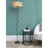 Black Metal Wiggle Floor Lamp Living Room Waved Light Natural Cane Lampshade