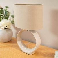 ValueLights | Natural Hoop Ceramic Table Lamps with a Fabric Lampshade | Table Lamps, Home Décor & Improvement Essential | Set of 2