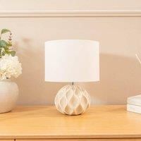 ValueLights | Natural Textured Ceramic Base Table Lamps with Cream Fabric Lampshade | Table Lamps, Home Décor & Improvement Essential | Set of 2