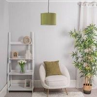 ValueLights | Set of 3 Small Medium Large Easy Fit Ceiling Light Shades Nesting Fabric Drum Lampshades - Olive Green - LED Bulbs Included | Shades & Home Improvements Essential | 300mm Shade Width