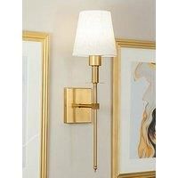Set of 2 - Rechargeable Easy Fit Wall Light with Fabric Shade, Remote Control Dimmable LED Lamp, Non Hardwired Wall Sconce for Living Room, Hallway, Bedroom - Antique Brass