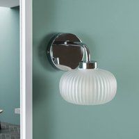 ValueLights Amaia Pair of Polished Chrome IP44 Single Frosted Ribbed Glass Wall Lights in Silver