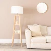 ValueLights | Natural Wood 2 Storage Shelf Floor Lamp with White Fabric Lampshade Living Room Light | Floor Lamps, Home Décor & Improvement Essential