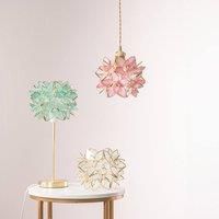 ValueLights Reine Gold Stem Table Lamp with Glass Flower Pendant in Aqua | Size: 8 inches