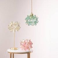 ValueLights Reine Gold Stem Table Lamp with Glass Flower Pendant with Bulb in Clear | Size: 8 inches
