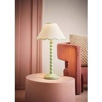 ValueLights Bobbins Sage Green Table Lamp with Tapered Natural Linen Scallop Shade in Pale Green