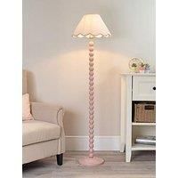 Powder Blue Bobbin Floor Lamp Linen Scallop Lampshade Living Room Lounge Light