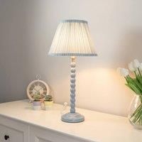 ValueLights Bobbins Powder Blue Table Lamp with Tapered Fabric Pleasted Lamp Shade in Pale Blue