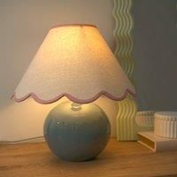 ValueLights | Eucalyptus Ceramic Table Lamp with Pink Trim Scallop Lampshade Living Room Bedside Light | Table Lamps, Home Décor & Improvement Essential